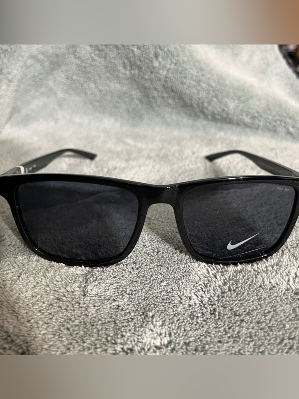 Nike Black Glossy Wayfarer Sunglasses with White Swoosh